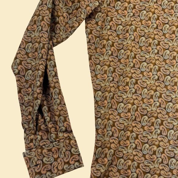 90s paisley mens Italian dress shirt by Como Sport Titanium, size S brown/pink - Picture 4 of 10